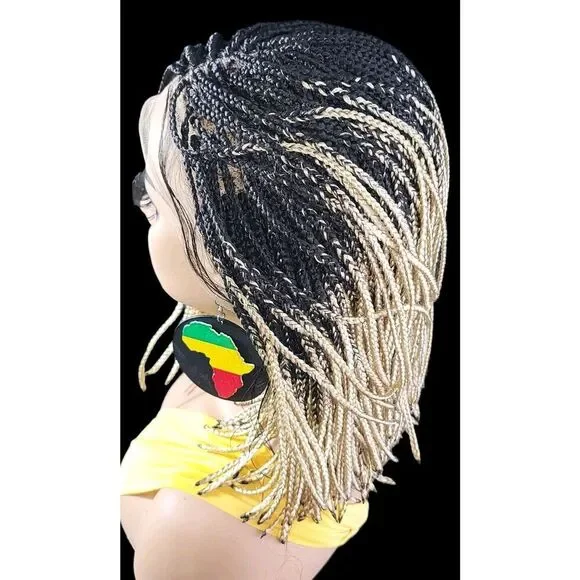 Handmade Braided Lace Wigs, Bob cut, ombre Micro millions braids. Short NWT